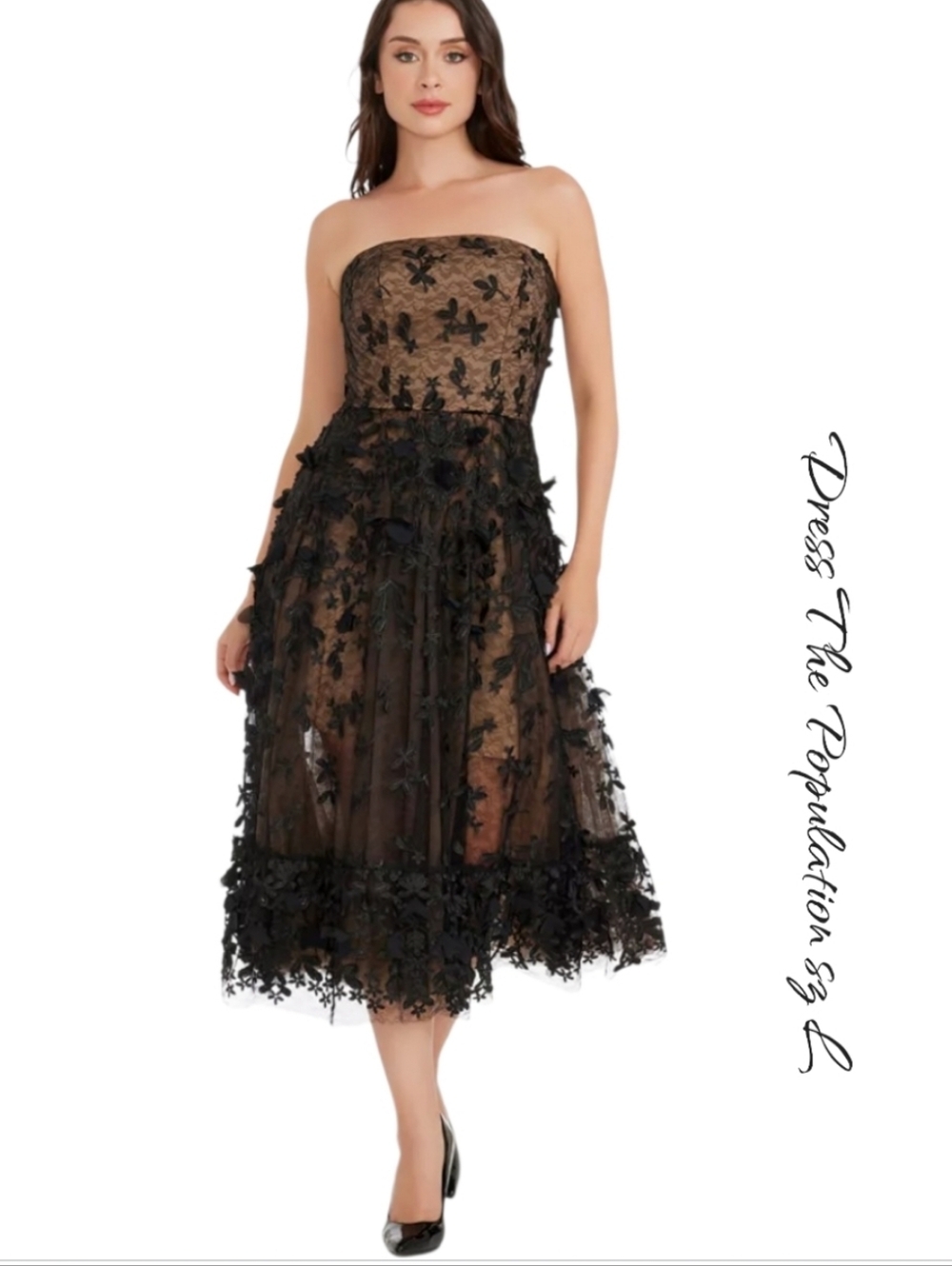 NWT Dress The Population Strapless Cocktail Midi Dress sz L